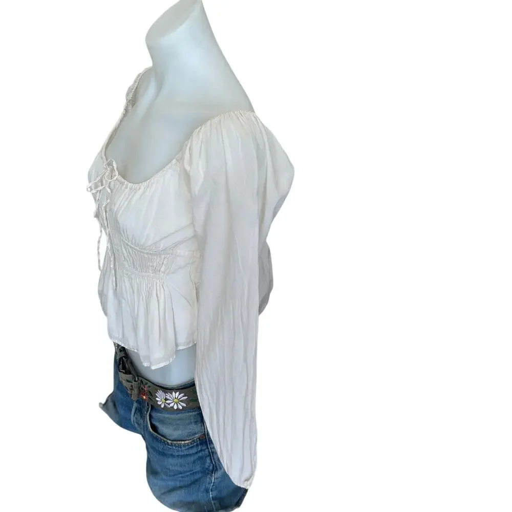Something Navy Cream Peasant Top XS Milkmaid Pirate Prairie Crop Designer $135 - Picture 7 of 9